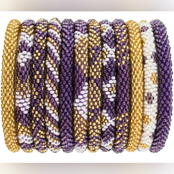 PURPLE & GOLD -Original Roll-On® Bracelets, 7" round, made in Nepal #2(3 pieces) - Picture 2 of 7